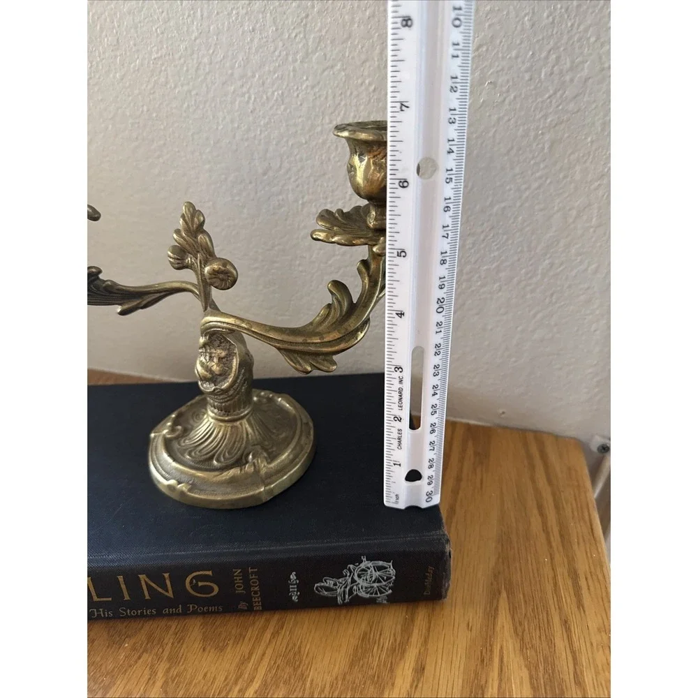 Vintage Solid Brass European French Louis XV Style 2-Arm Candelabra